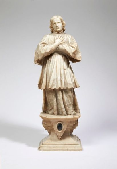 null Sculpture en marbre veiné représentant Saint Ignace de LOLOYA. Beau drapé baroque,...