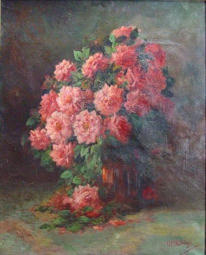 Maurice DUBOIS (1869-1944) 'Bouquet de roses'' Huile sur toile, signée en bas à droite...