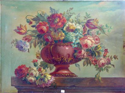 null 'Bouquet de fleurs'' Huile sur toile, élément de trumeau XVIIIème siècle Dim...