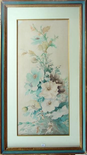 JAFFEUX ''Fleurs'' Aquarelle, signée en bas à gauche Dim : 69 x 31 cm