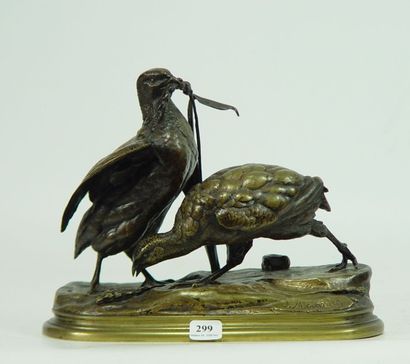 J. MOIGNIER 
"Deux oiseaux sur un tertre" 
Bronze 
Hauteur: 20 cm