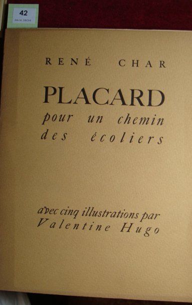 CHAR (René). Valentine HUGO. Placard pour un chemin des écoliers. Avec cinq illustrations...