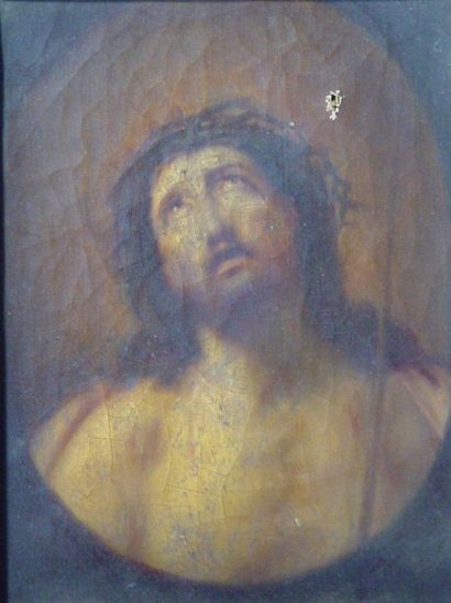 ECOLE FRANCAISE 
"Christ couronné"
Huile sur toile (accident)
Dim: 21 x 16 cm
