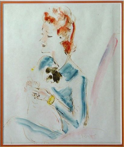 Dignimont 
"Femme en bleu"
Aquarelle, signée en bas à droite
Dim: 24 x 19 cm