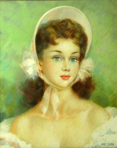 JAC DUM "Jeune femme au chapeau"
Pastel, signé en bas à droite
Dim: 40 x 32 cm