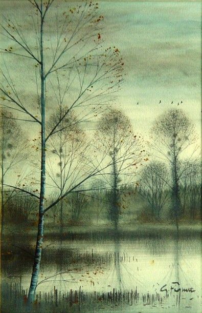 FIGLER "L'étang"
Aquarelle, signée en bas à droite
Dim: 27 x 17 cm