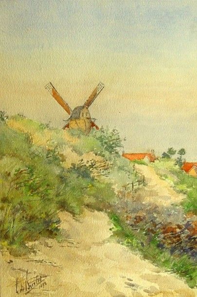 de BURTET "Le moulin"
Aquarelle, signée en bas à gauche et datée 1892
Dim: 46 x 31...