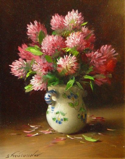 TOUTOUNOV "Vase de fleurs"
Huile sur isorel
Dim: 24 x 18 cm