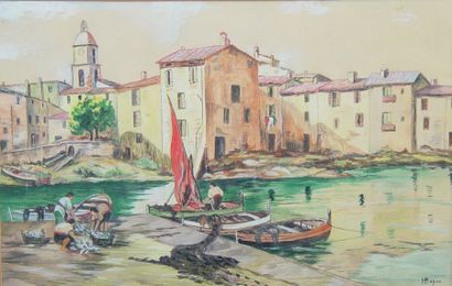 G.BOYER "Port de Provence" Aquarelle signée en bas à droite Dim : 24 x 37 cm