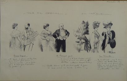 GUILLAUME Albert (1873-1942) Ensemble de dessins humoristiques légendés à la plume...