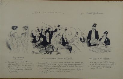 GUILLAUME Albert (1873-1942) Ensemble de dessins humoristiques légendés à la plume...