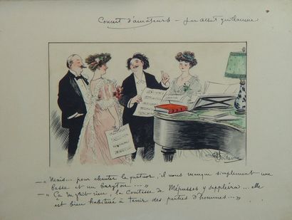 GUILLAUME Albert (1873-1942) ''Concert d'amateurs'' Plume, encre de chine et aquarelle...