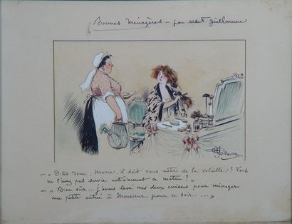 GUILLAUME Albert (1873-1942) ''Bonnes ménagères'' Aquarelle Dim : 23 x 29 cm