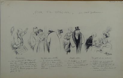 GUILLAUME Albert (1873-1942) Ensemble de dessins humoristiques légendés à la plume...