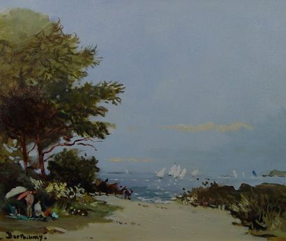BARTHELEMY Gérard ''La petite plage du Lavandou'' Huile sur toile signée en bas à...