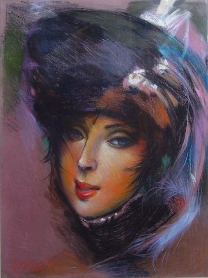 DUBISCHAR Mirta ''Portrait de Jeune femme'' Pastel Dim : 64 x 49 cm