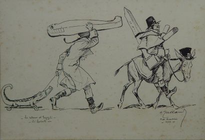 GALLAND André ''Retour d'Egypte'' Dessin signé en bas à droite Dim : 21 x 31 cm
