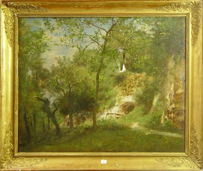École de Fontainebleau "Paysage de forêt"
Huile sur toile (accidents)
52 x 68 cm