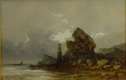 Hippolyte LEBAS "Le phare"
Aquarelle signée en bas à gauche
28 x 44 cm