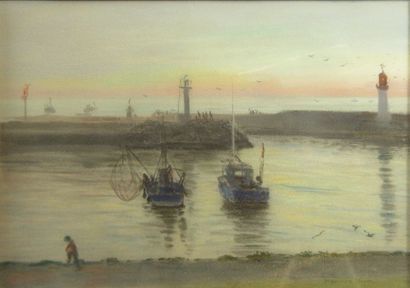 Jean MEUNIER COEUR "Bateau de pêche au port"
Pastel signé en bas à droite
32 x 45...