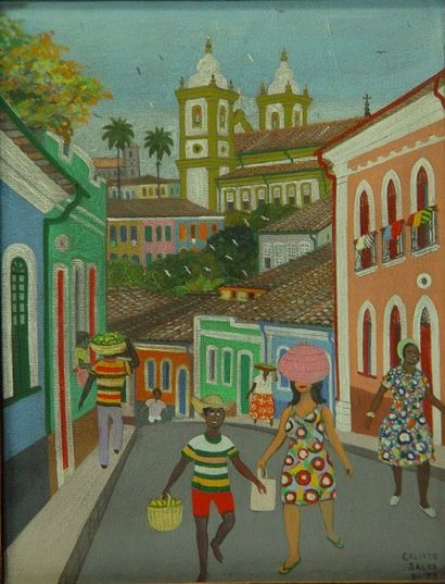 CALIXTO Sales 
"Scène de rue au Brésil"
Huile sur toile signée en bas à droite
35...