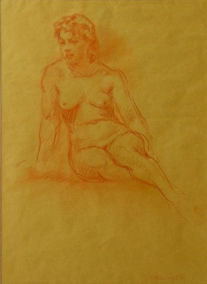 ECOLE FRANCAISE "Nu"
Sanguine, signée en bas à droite illisible
36 x 26 cm