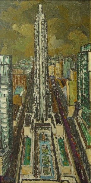 ECOLE FRANCAISE "Rockefeller Center"
Huile sur toile signée illisible
99 x 49 cm