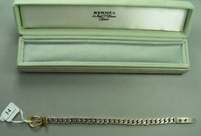 HERMES 
Bracelet "boucle de ceinture" en argent et vermeil
Pds: 32 g