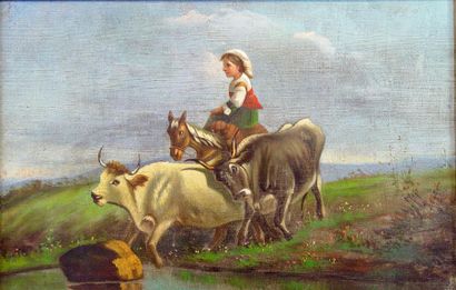 ECOLE XIXème SIECLE "Bergère à dos de mulet"
Huile sur toile
42 x 65 cm