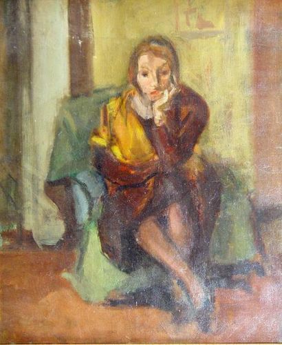ECOLE FRANCAISE "Jeune femme au fauteuil"
Huile sur toile
55 x 45 cm