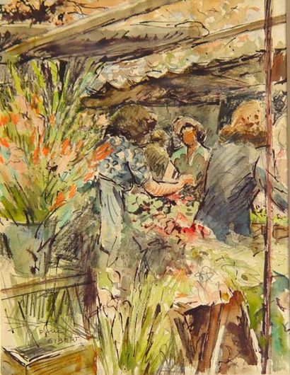 Paul GIBERT "La fleuriste"
Aquarelle signée en bas à gauche
34 x 25 cm
