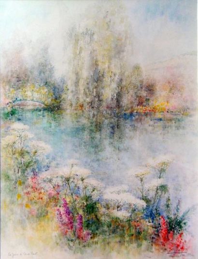 François HERR "Le jardin de Claude Monet"
Aquarelle signée en bas à droite et titrée
64...
