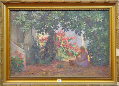 G. LEMAITRE "Femme orientale dans son jardin"
Huile sur toile signée en bas à droite
37,5...