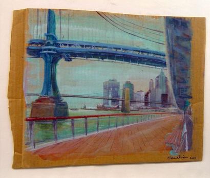 GANCHIER (?) "Le pont de Brooklyn"
Aquarelle sur carton signée en bas à droite et...