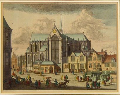 null "Amsterdam" et "Nieuwe Kerk"
Deux gravures polychromes