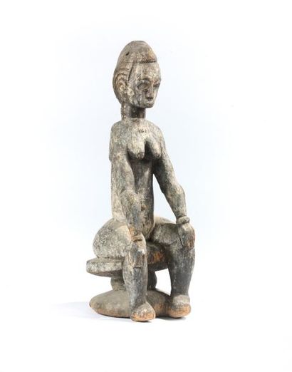 null FEMME assise. Bois recouvert d'enduit sacrificiel.
Côte d'ivoire, Baoulé
Haut....