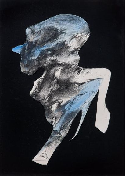 DADO (1933-2010) 
Personnage de profil
Encre et aquarelle sur papier découpé.
Signée,...
