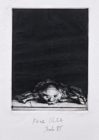DADO (1933-2010) 
Personnage les bras tendus sur le sol, 1985
Estampe.
Dédicacée...