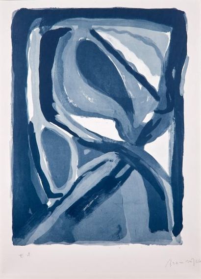 Bram VAN VELDE (1895-1981) 
Composition bleue
Lithographie en couleurs.
E.A. à gauche...