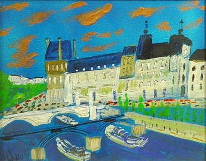 Jean WALLIS *"Péniche sous le pont de la Seine"
Huile sur toile signée en bas à gauche
25...