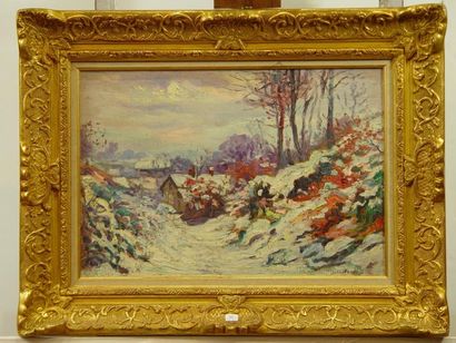 Julien FERON (1864-1944) *"Paysage de neige"
Huile sur toile signée en bas à droite
38...