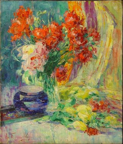 Adrienne FEREMANS WARZEE (1888-1965) *"Vase de fleurs"
Huile sur toile signée en...