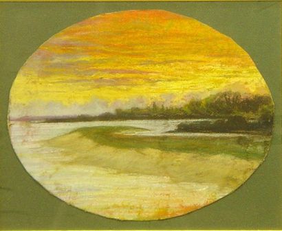 ECOLE FRANCAISE *"Coucher de soleil sur la baie"
Pastel
22 x 28 cm