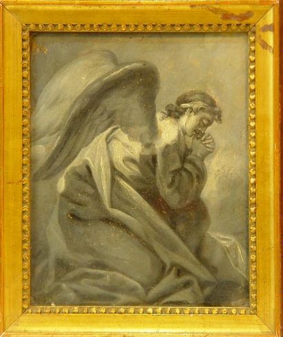 ECOLE FRANCAISE "Ange gardien"
Huile sur toile signée au dos et datée 1792
28 x 23...