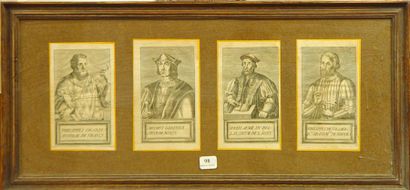 null Lot de 20 gravures: portraits de personnages illustres dans 5 encadrements.
XVIIème...