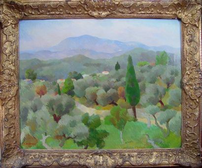 "Frédéric Leon DESHAYES " "Paysage de Provence' Huile sur toile Dim : 64 x 80 cm...