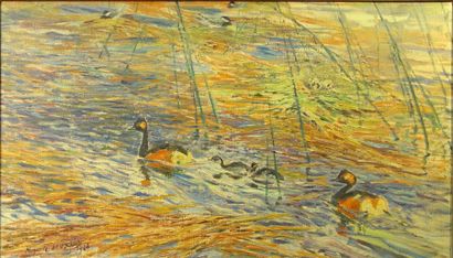 Roger André REBOUSSIN "Canards"
Huile sur toile signée en bas à gauche et datée 1928
72...