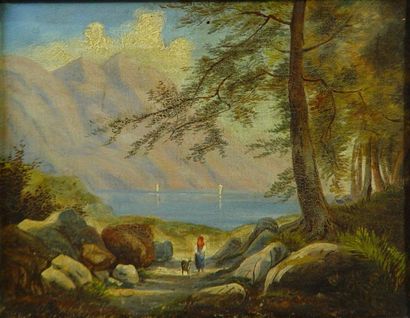 Ecole Napolitaine "Bergère au bord du lac"
Huile sur toile
19 x 24 cm