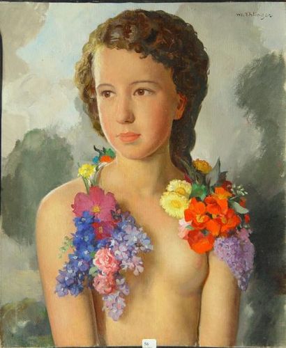 Maurice EHLINGER "Jeune fille au collier de fleurs"
Huile sur toile signée en haut...