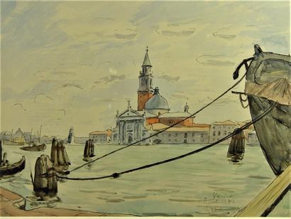 ECOLE FRANCAISE "Venise"
Aquarelle signée en bas à droite illisible
48 x 60 cm